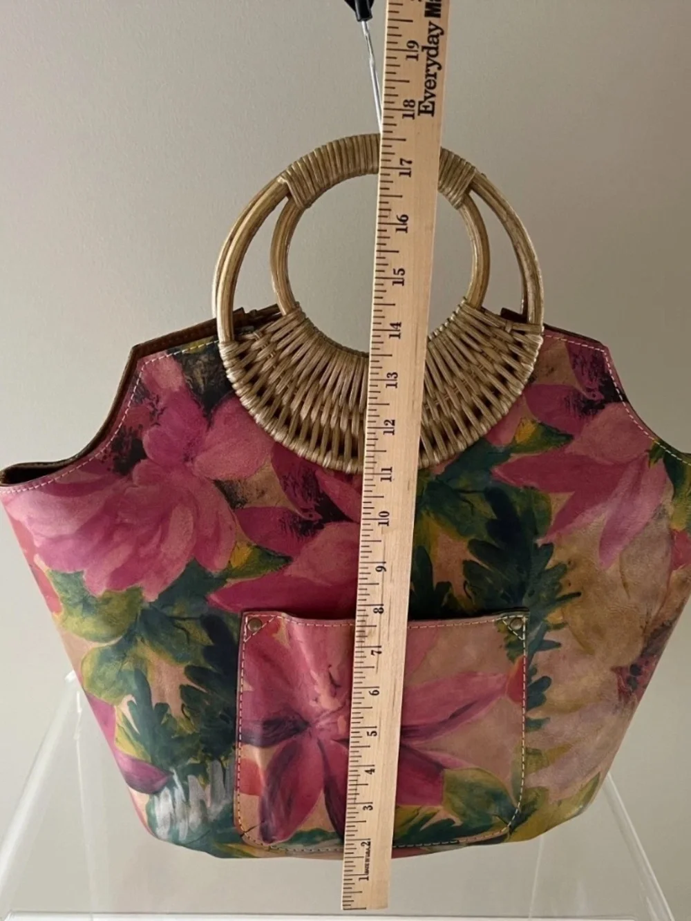 Patricia Nash Wood Handle Tote Floral Print, Handbag Purse